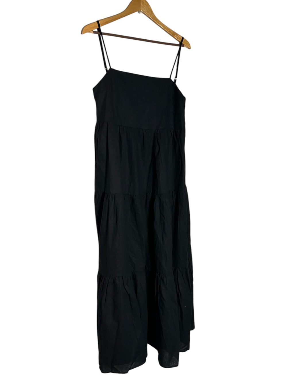 Anthropologie Charlie Holiday Black Tiered linen Spaghetti-Strap Maxi Dress - Picture 4 of 6